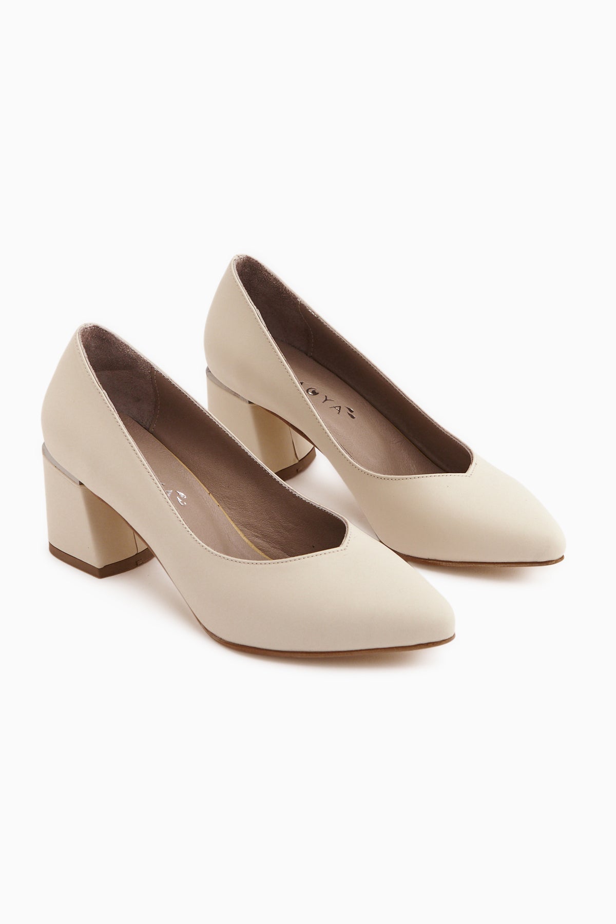 Genuine Leather Beige Thick Heeled Women’s Shoes