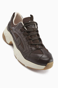 Caisa Coffee Textile Detailed Lace-Up Women's Sneakers