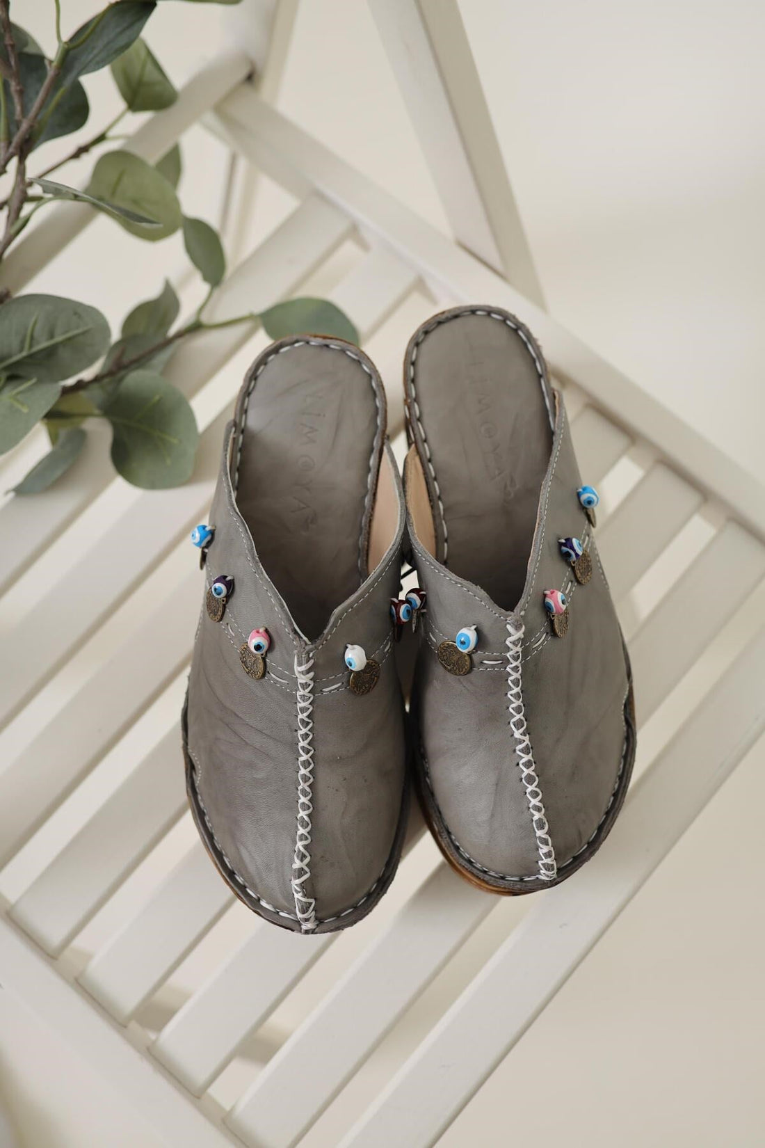 Annika Grey Sabot Slides with Antique Details