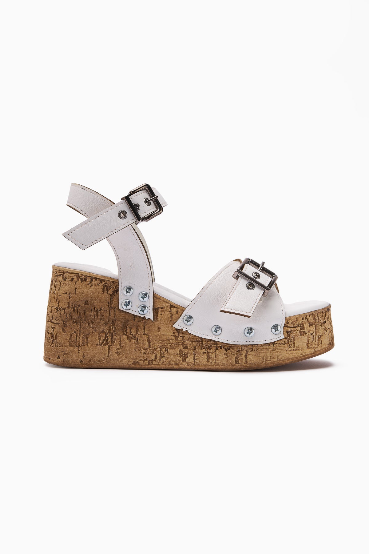 Jenni Women's White Platform Heels with Screw Detail