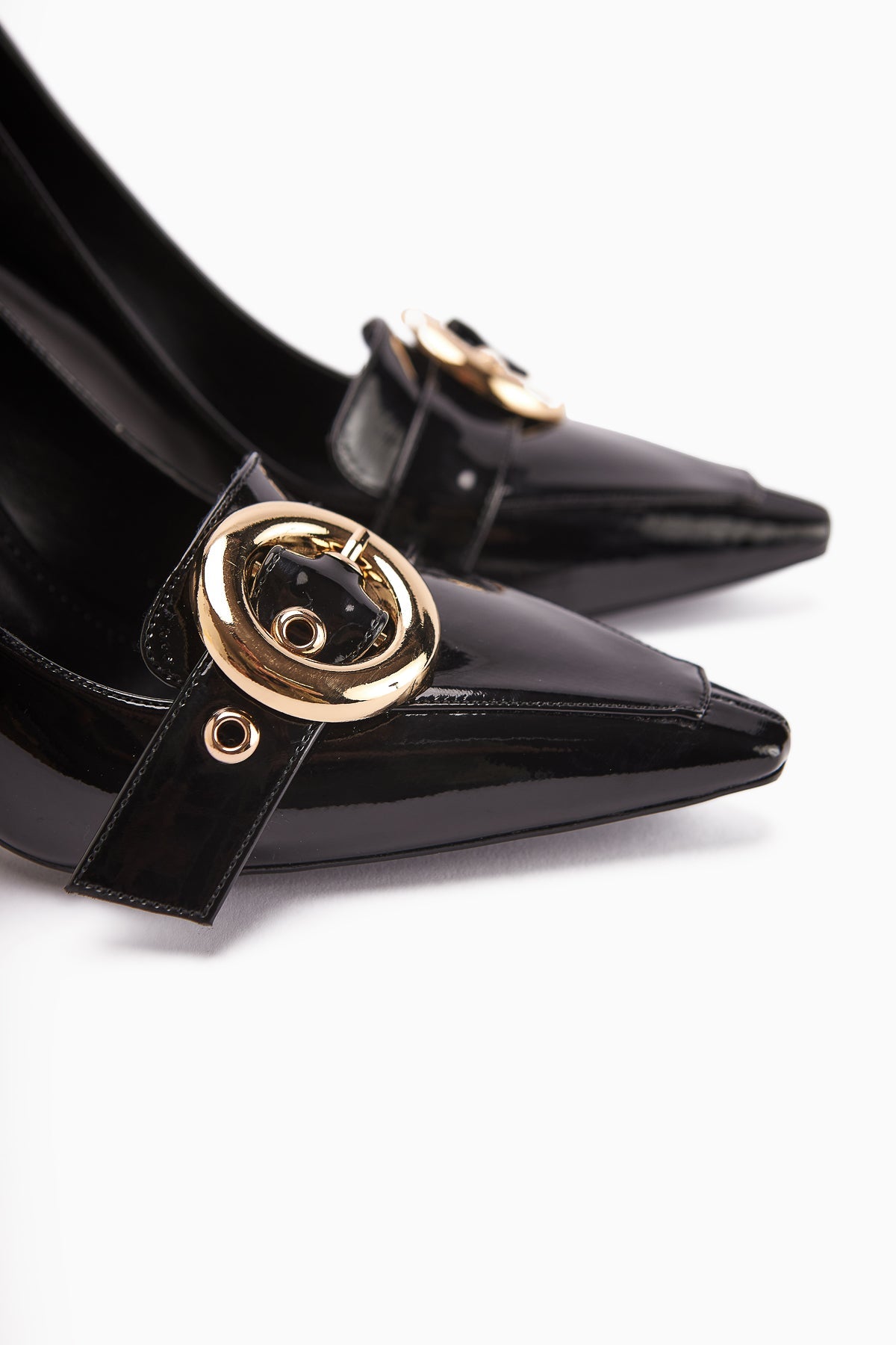 Elisar Black Patent Leather Belt Detail Women's High Heels
