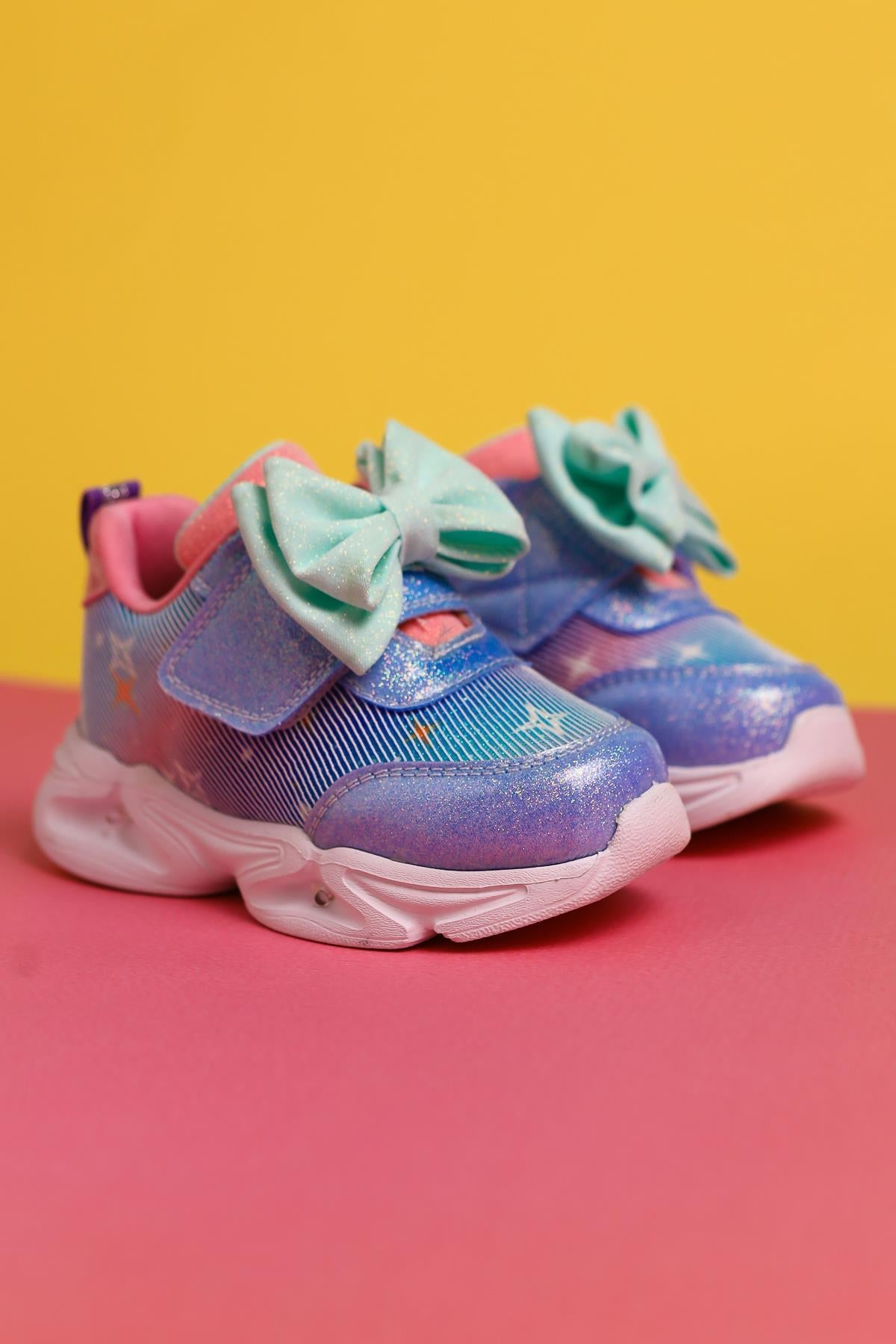 Feliz Blue Bow-Detailed Velcro Light-Up Baby Sneakers