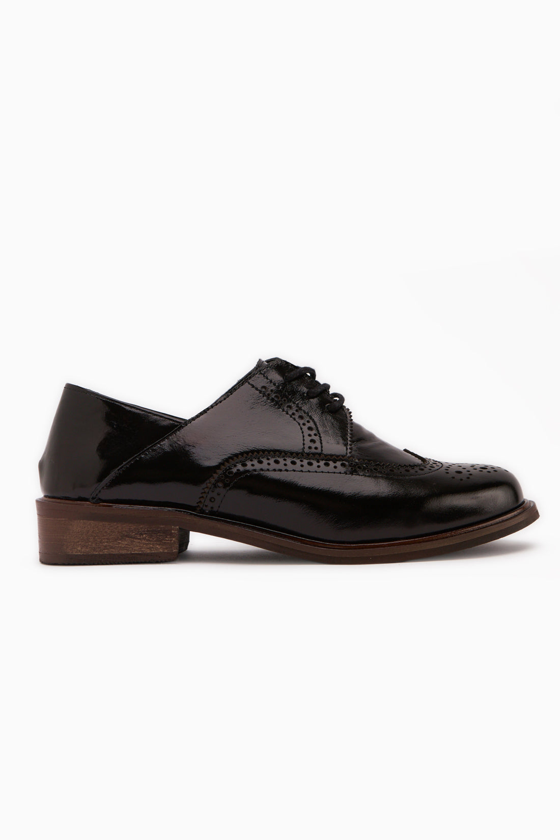 Dena Genuine Leather Black Patent Lace-Up Brogue Oxford Women’s Shoes
