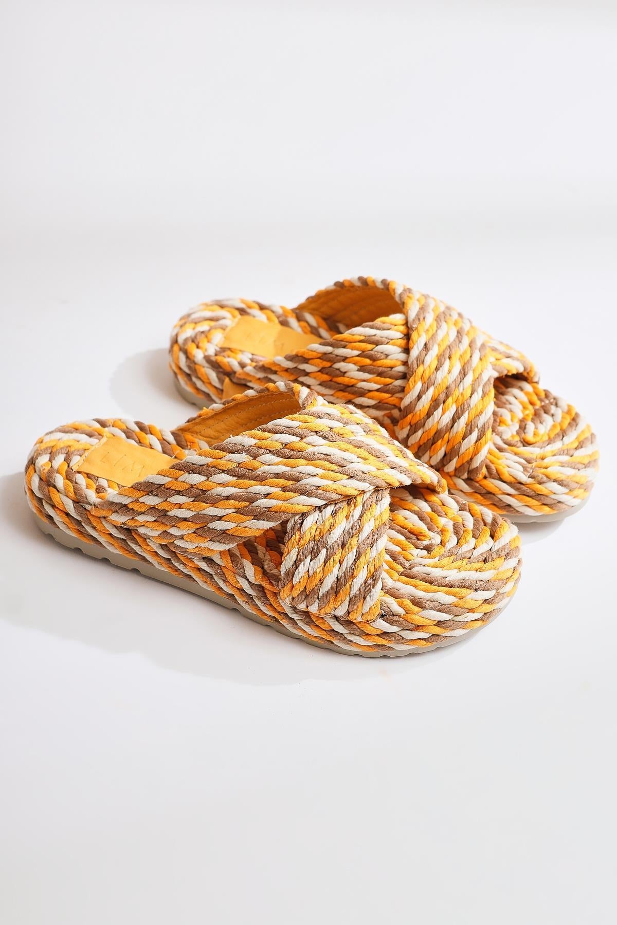 Leiya – Mustard Cross-Strap Rope Slide (Women)