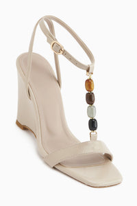Rosana Beige Beaded Ankle Strap Women’s Sandal