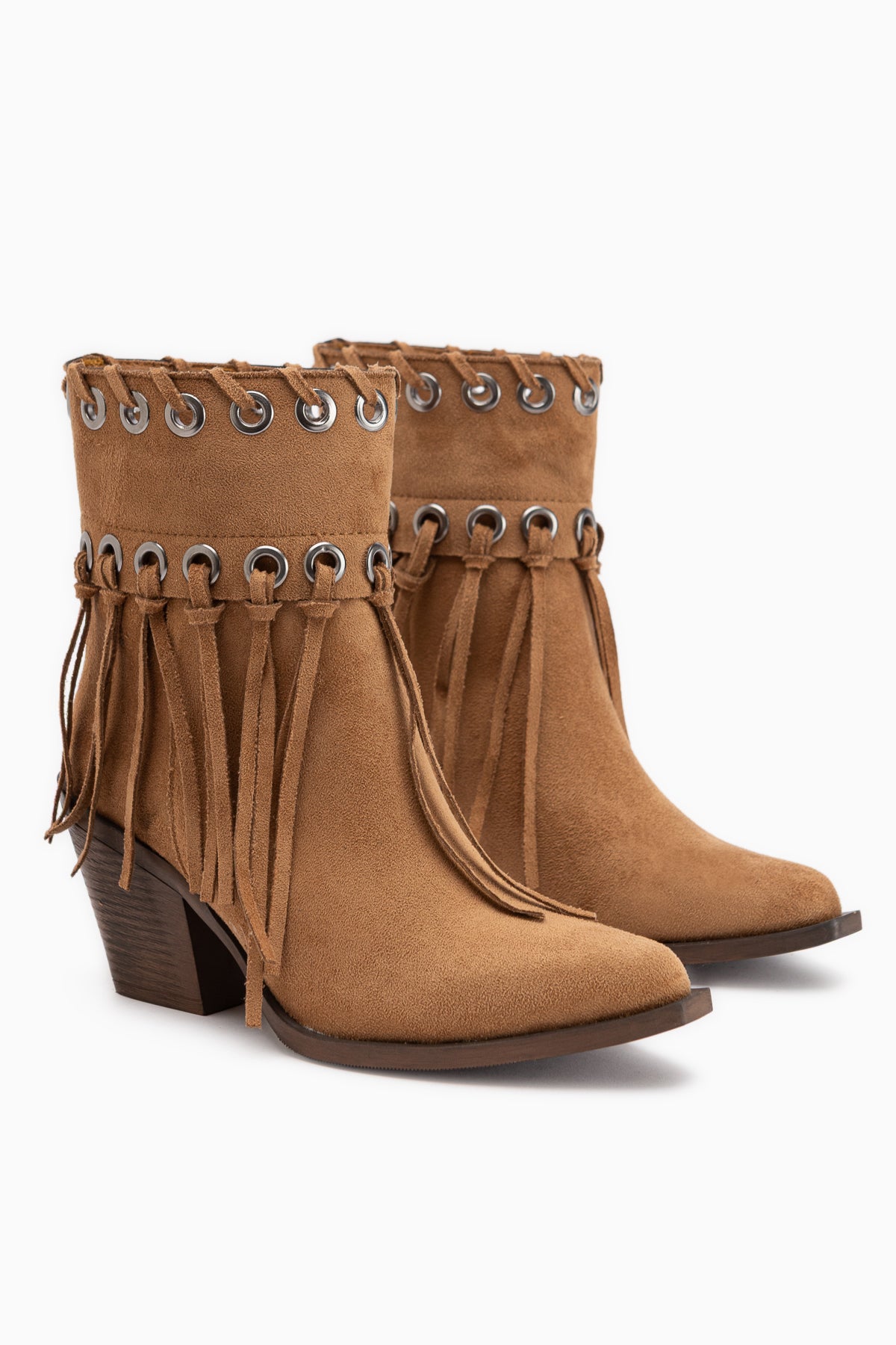 Nessa Tan Suede Fringed Chunky Heeled Women’s Cowboy Boots