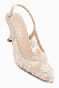 Camelia Beige Embroidered Women’s Heeled Shoes