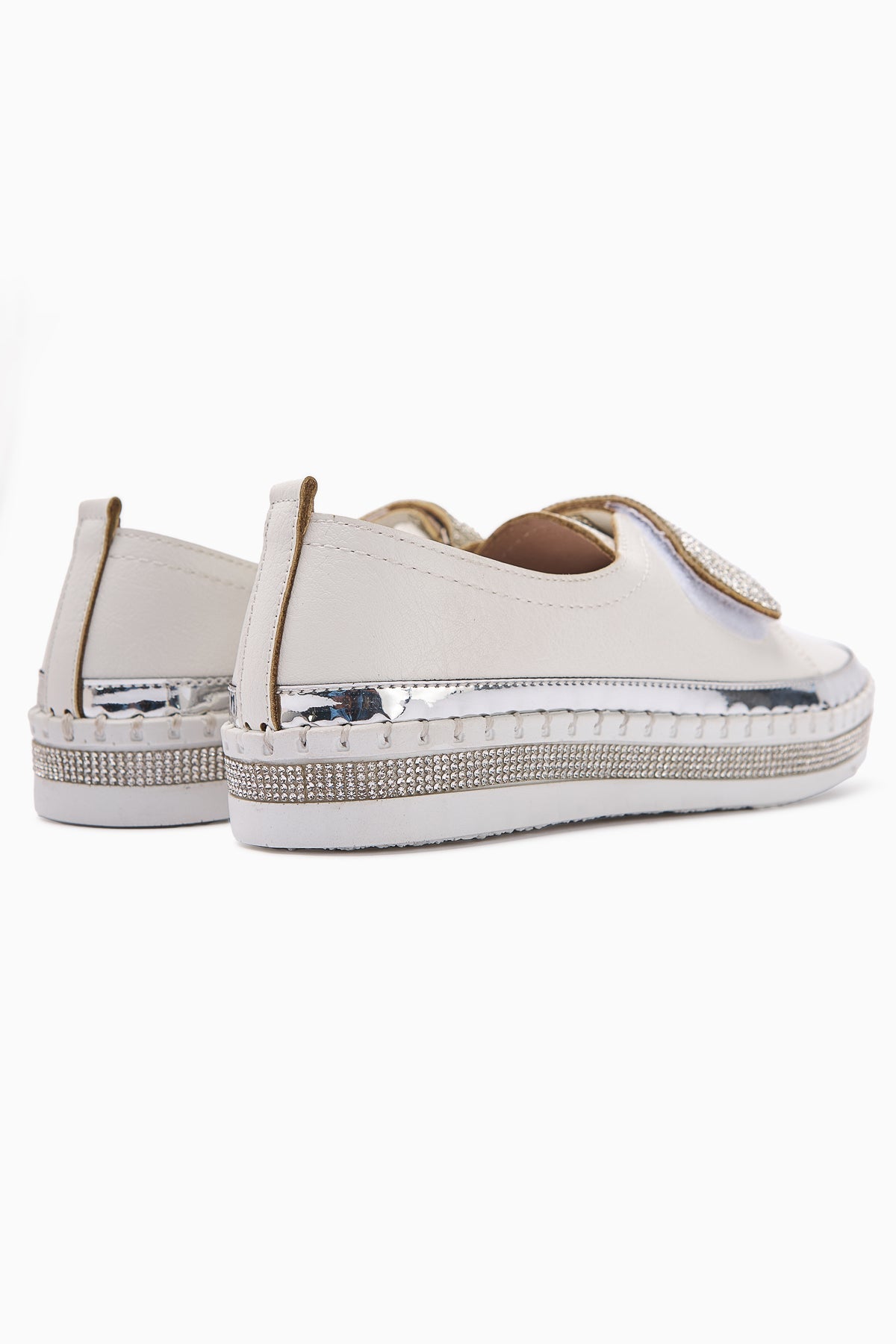 Valmira – White Hook-and-Loop Stone-Detail Casual Shoe (Women)