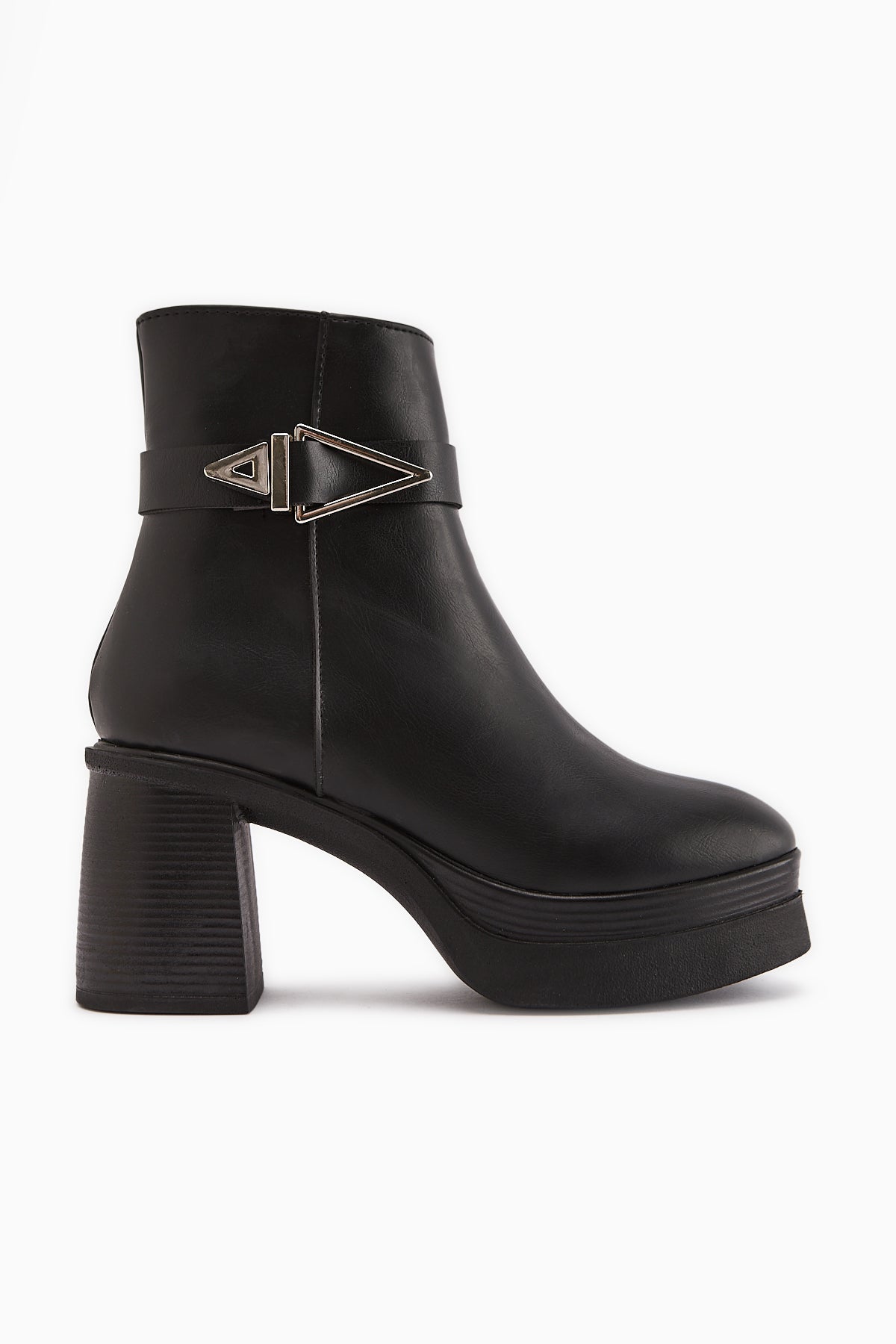 Hilda – Black Buckle-Detail Platform Heeled Boot (Women)
