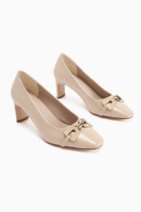 Misha Beige Patent Leather Buckled Women's Heels