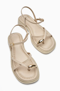 Lissi Beige Cross-Strap Buckled Women's Thong Sandals