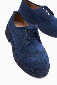 Rossy Navy Suede Oval Toe Laser Cut Daily Shoe