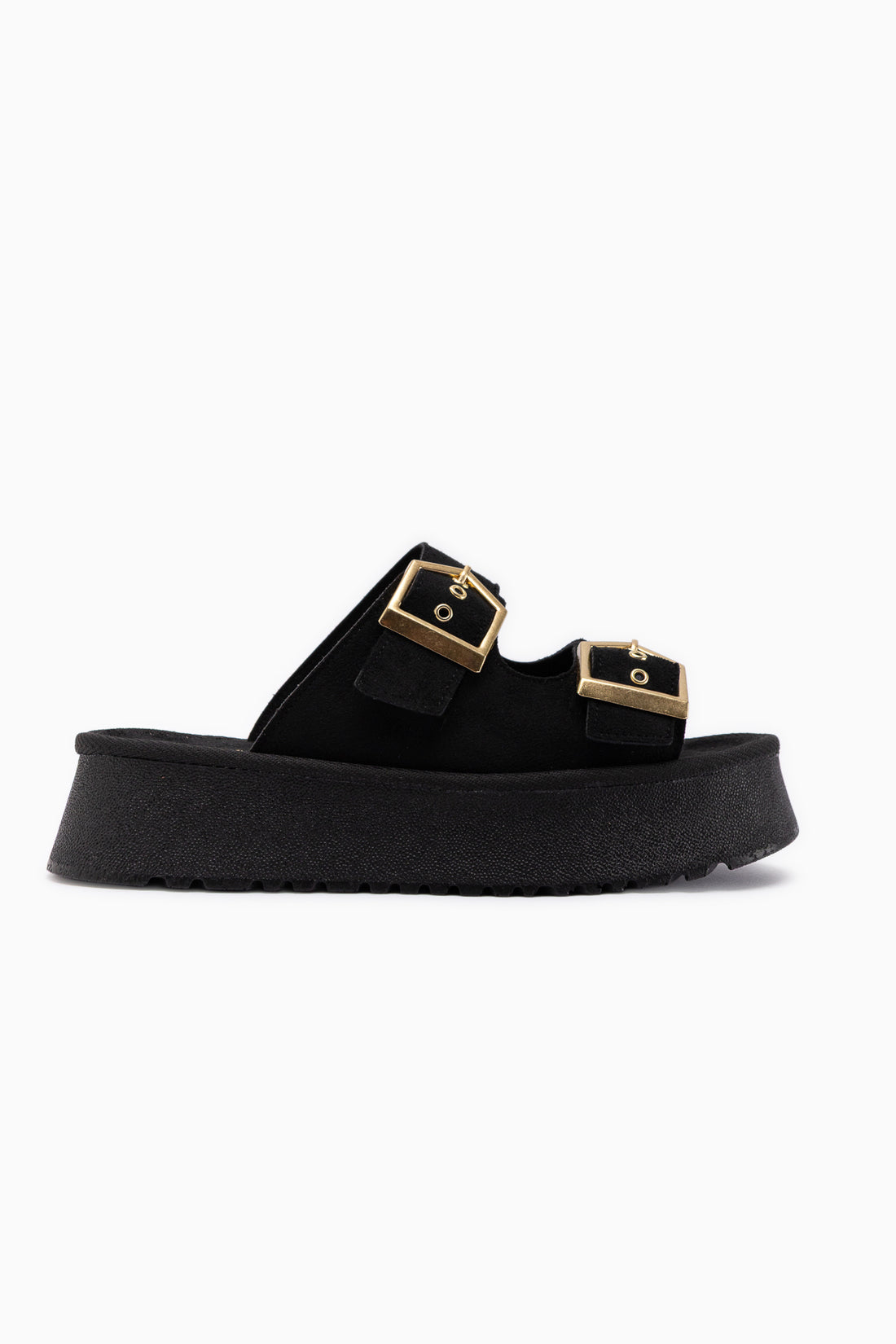 Jenet Black Suede Double Strap Women’s Slippers