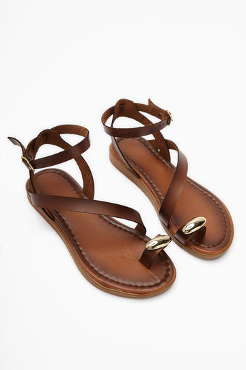 Anisa Taba Cross-Strap Buckled Thong Women's Sandals