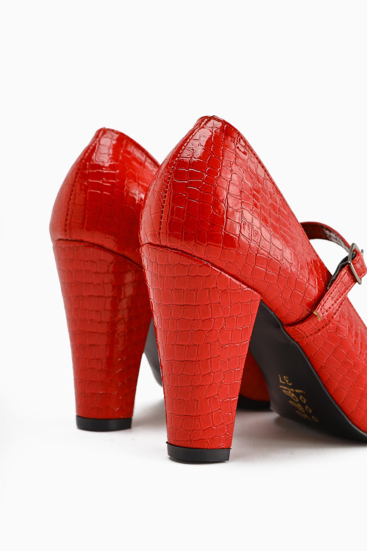Beate Red Crocodile Leather Print Pointed Toe Women’s Heeled Shoes