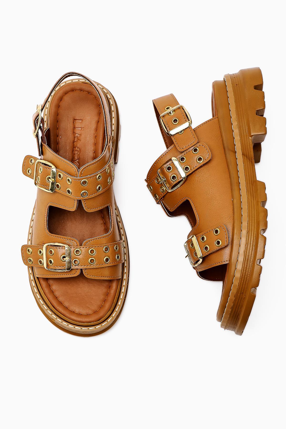 Julija Women's Taba Double Strap Studded Chunky Sandals