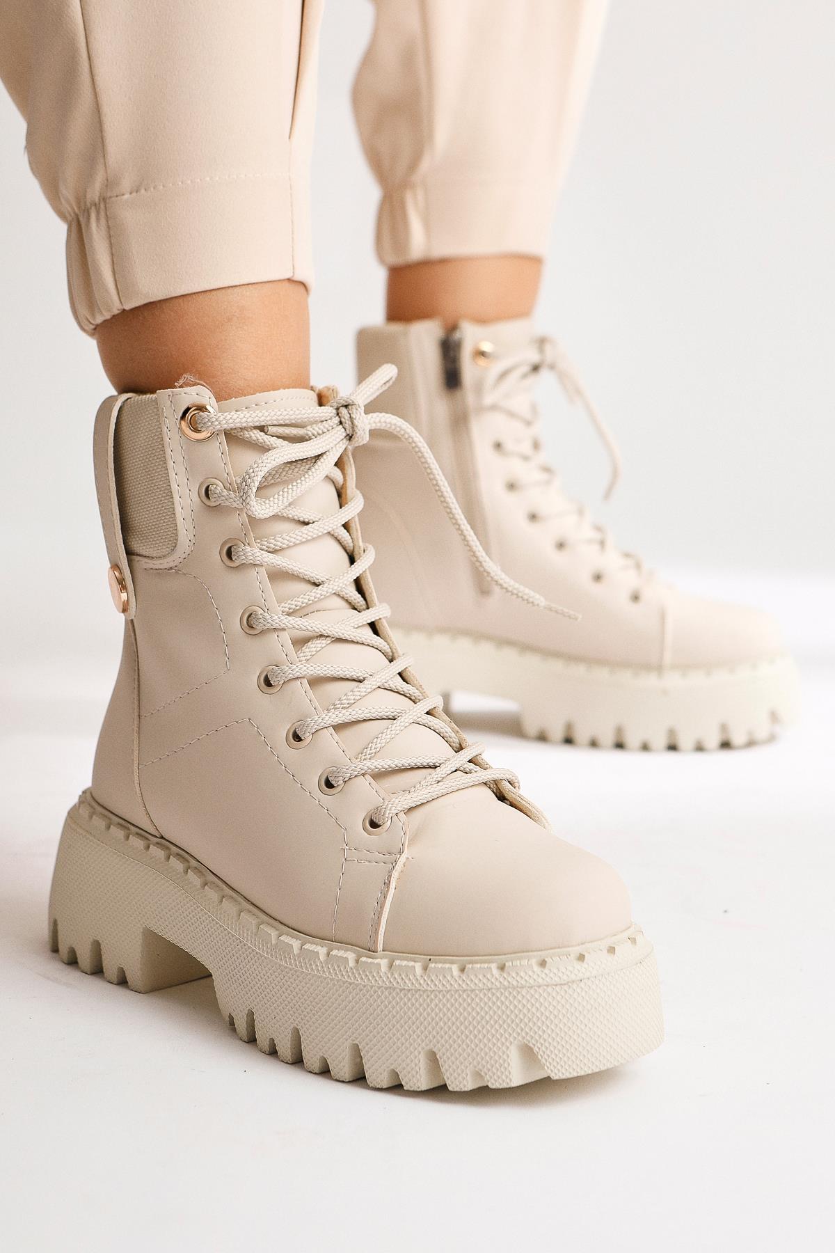 Nichelle – Beige Ankle-Detail Thick Sole Boot (Women)