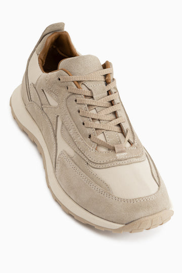 Selena Hakiki Deri Bej Süet Detaylı Retro Kadın Sneaker