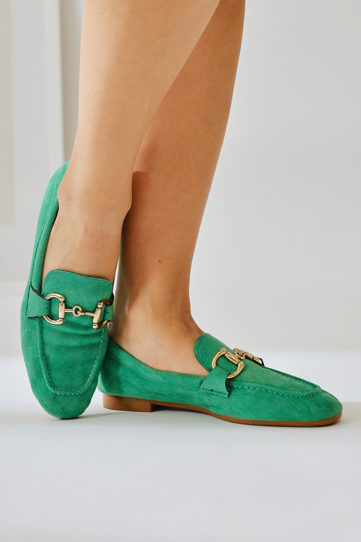 Shirly Green Suede Buckle Detailed Casual Shoes