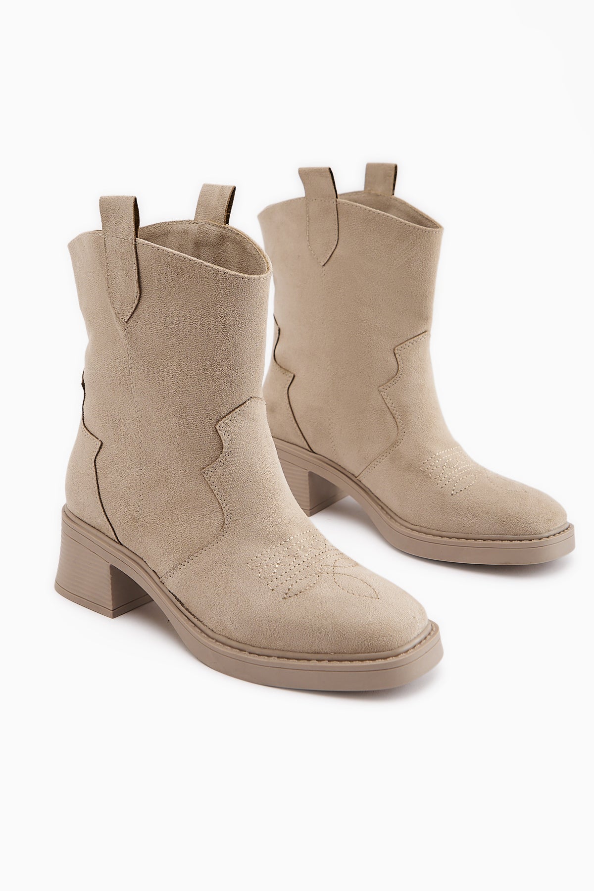 Mindra Beige Suede Embroidered Women's Boot