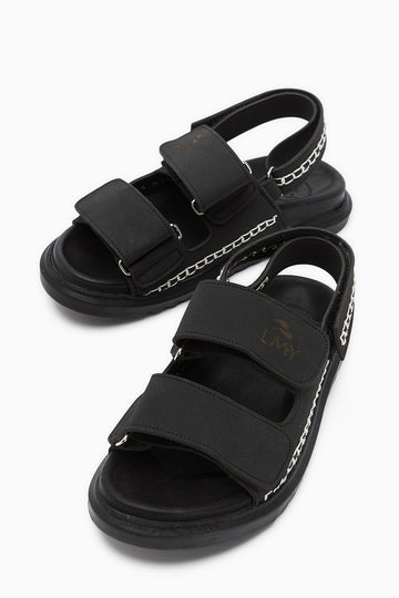 Sanna Black Embroidered Velcro Women’s Sandal