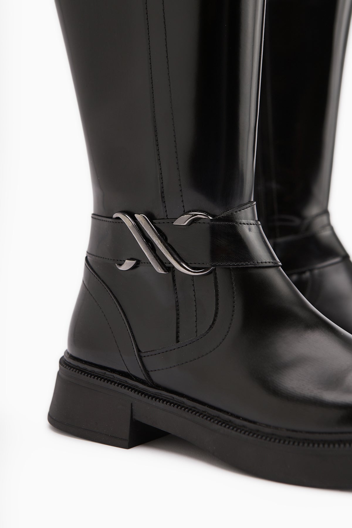 Birgita Black Patent Buckle Detailed Zipper Women’s Boots