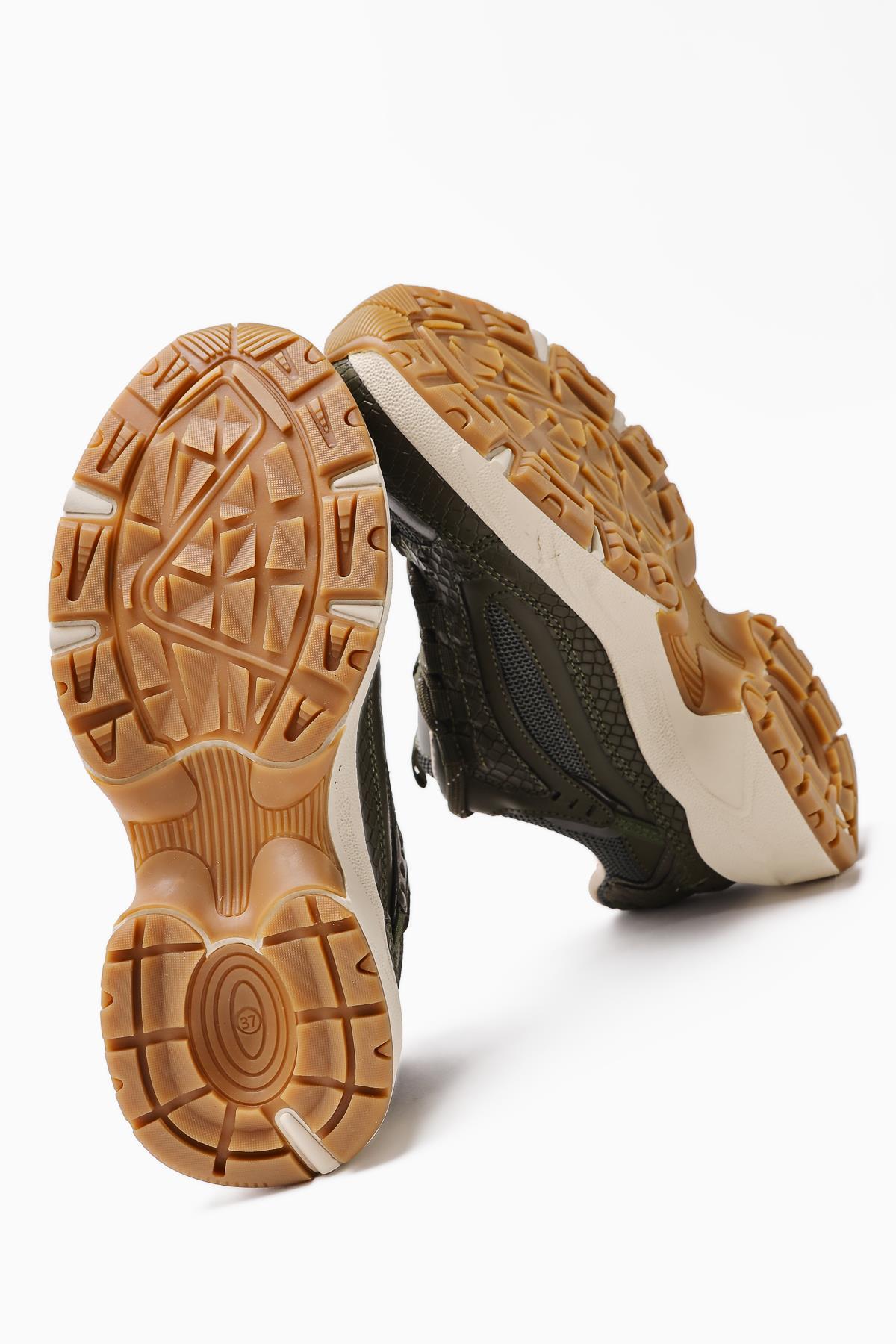 Caisa Olive Textile Detail Lace-Up Women's Sneakers