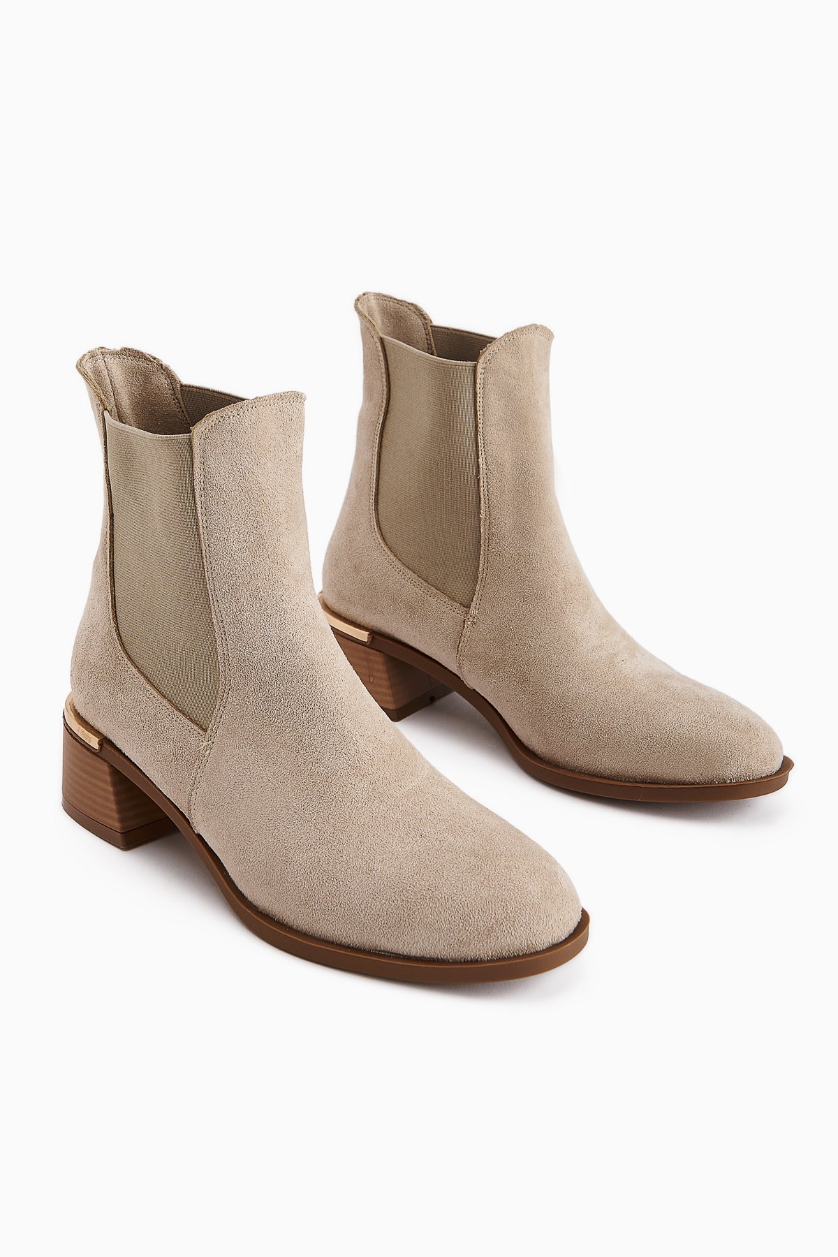 Verna - Beige Suede Elasticated Heeled Boot (Women)
