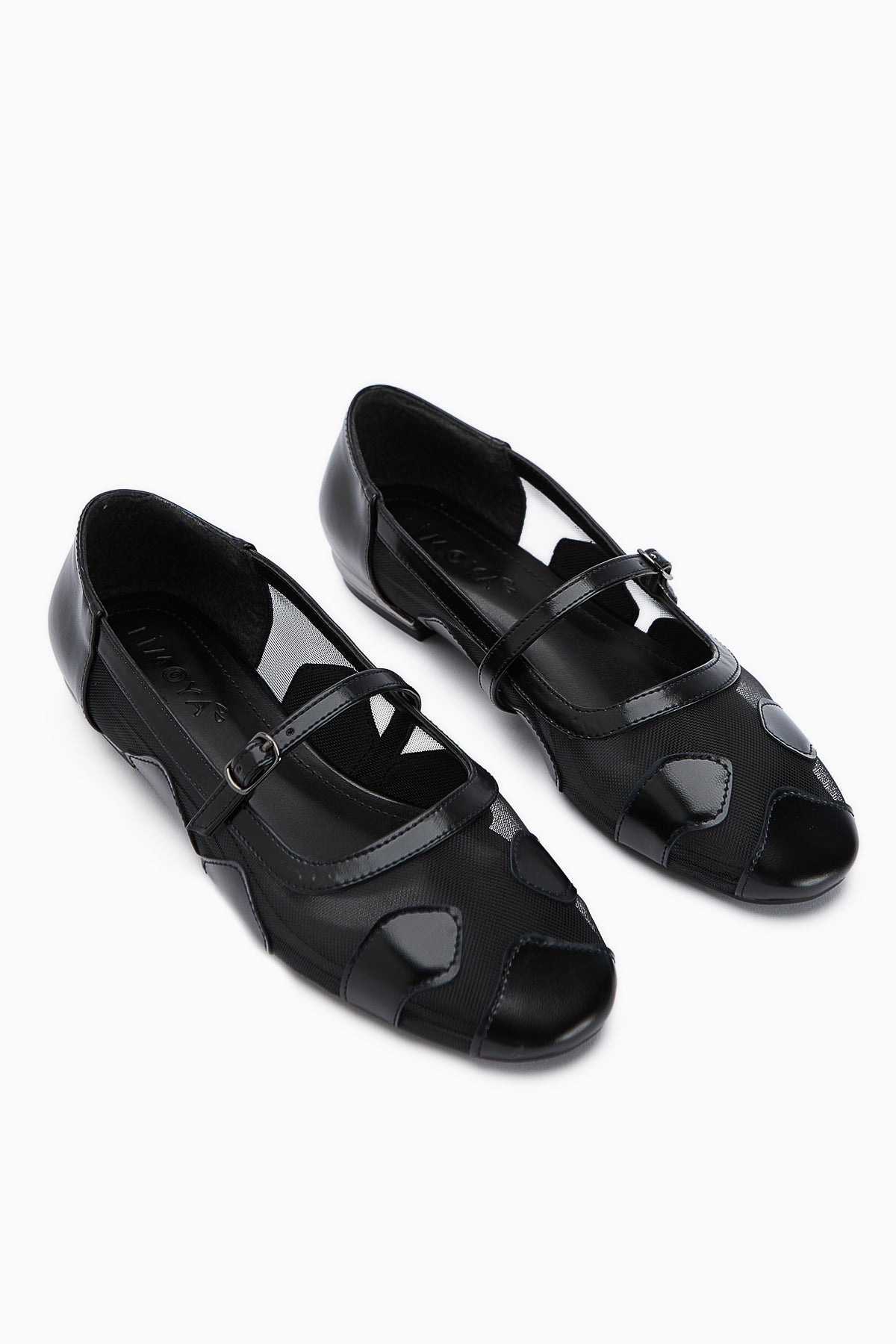 Diora Black Tulle Detail Buckled Women's Ballet Flat