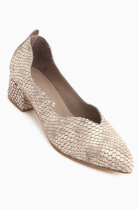 Samia Genuine Leather Beige Snake Pattern Thick Heeled Women’s Shoes