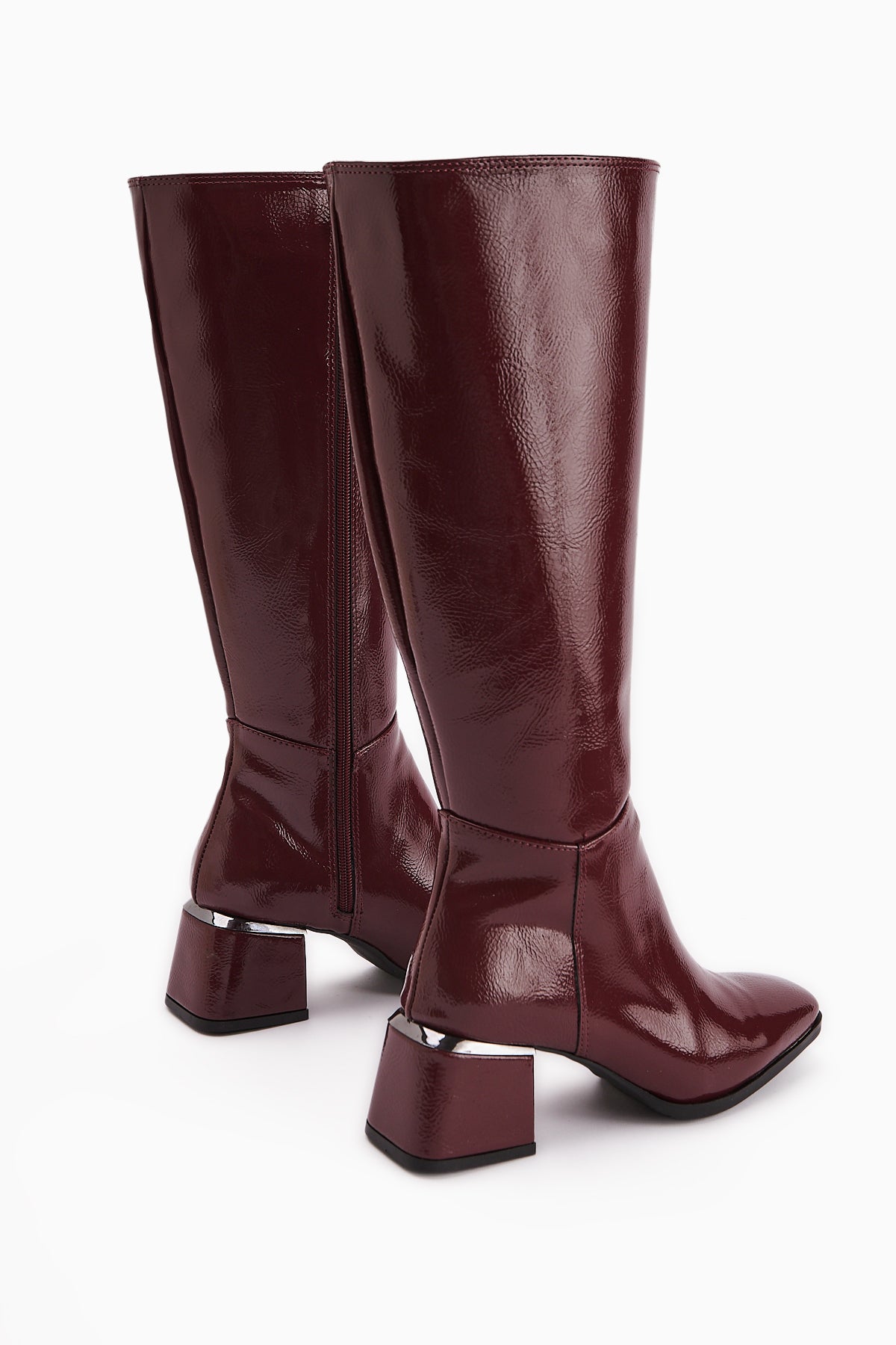 Miami Burgundy Crinkled Patent Leather Square Toe Women’s Boots
