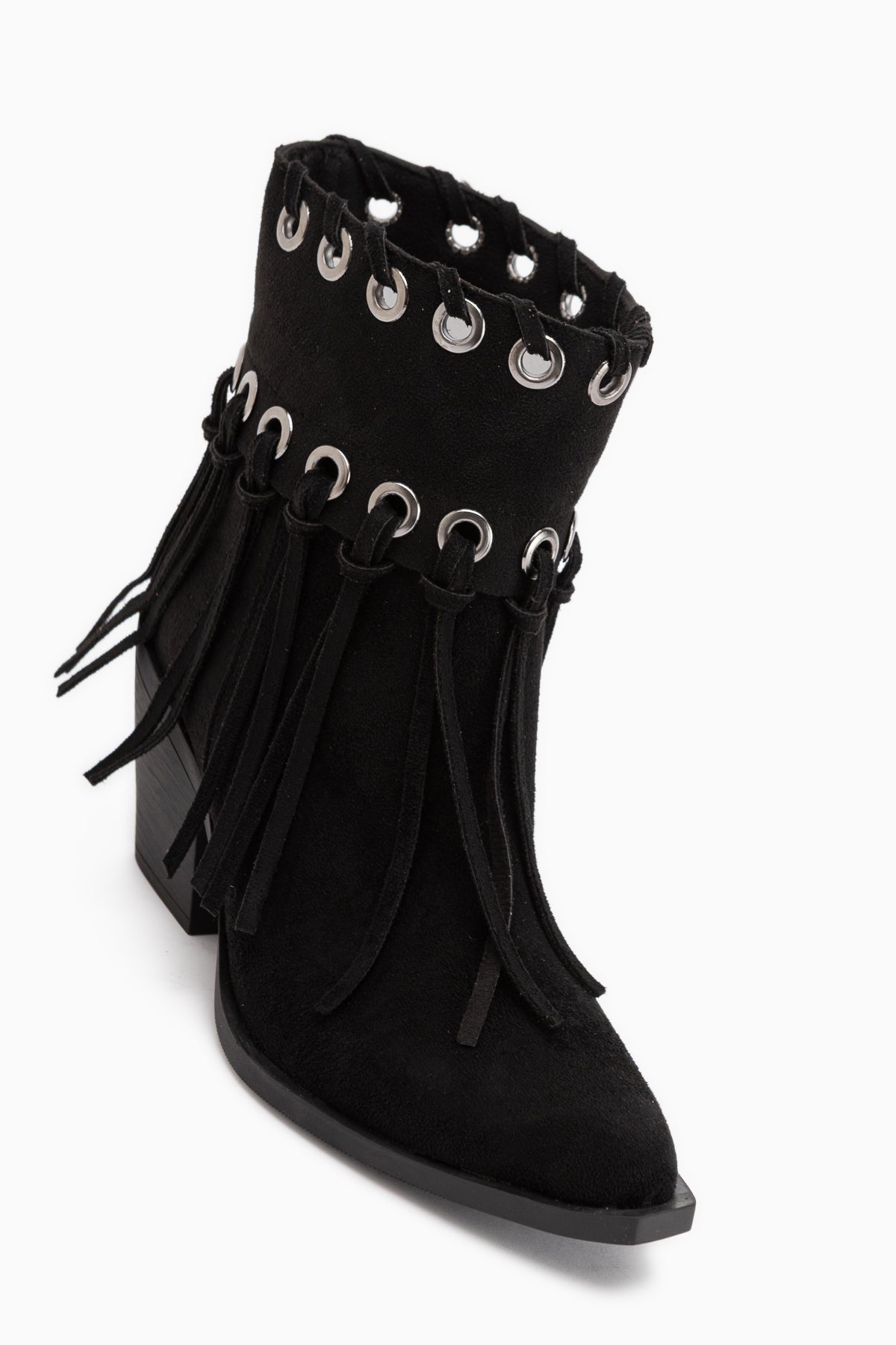 Nessa Black Suede Fringed Thick Heeled Women’s Cowboy Boots