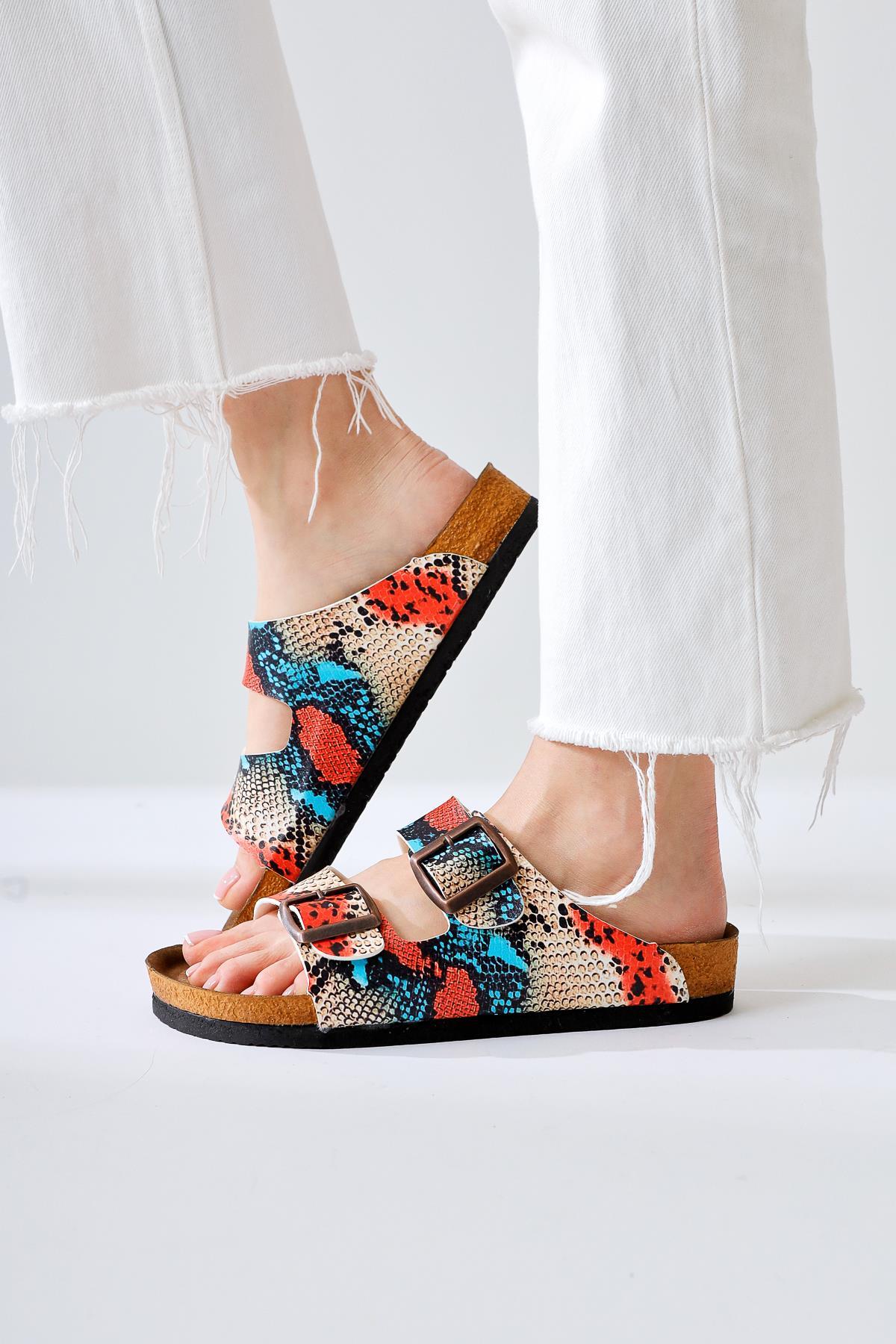 Beti Multicolor Double Strap Slide