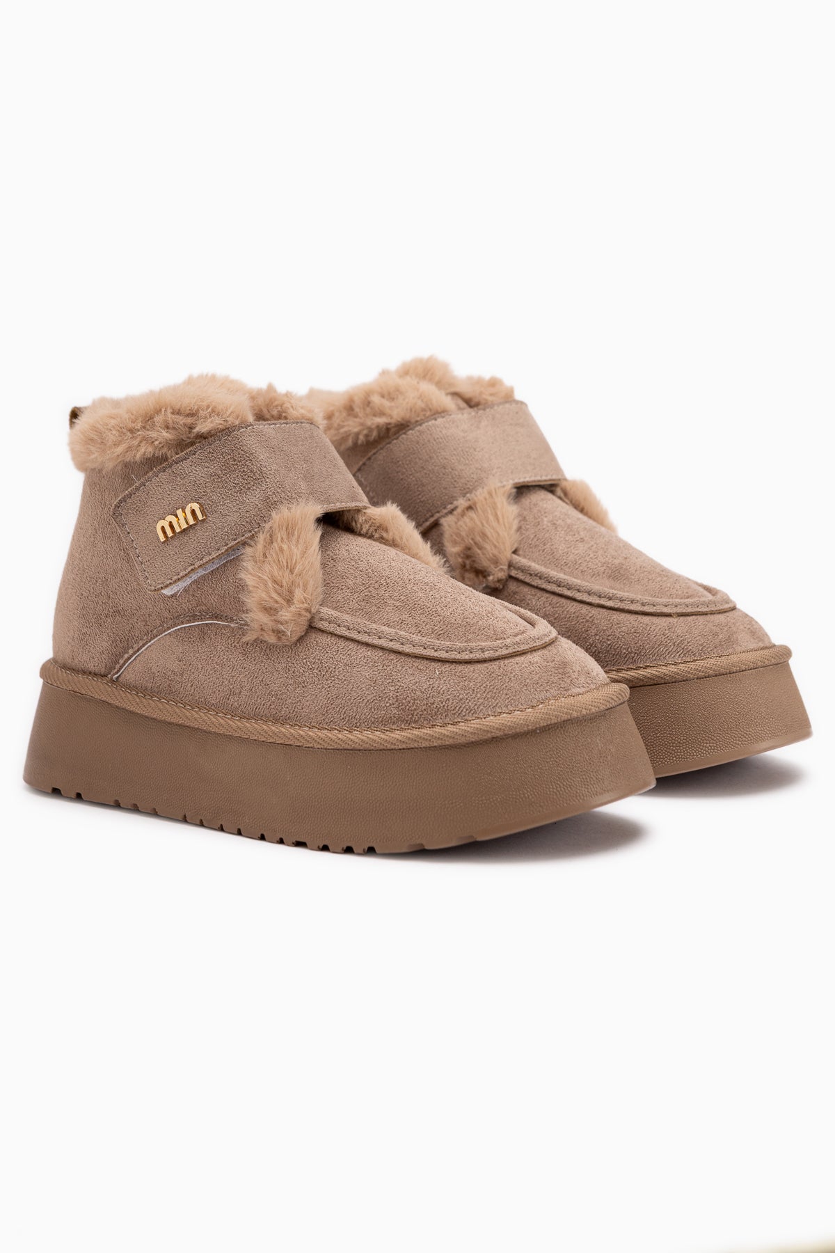 Celia Beige Suede Fur Thick Sole Women’s Boots
