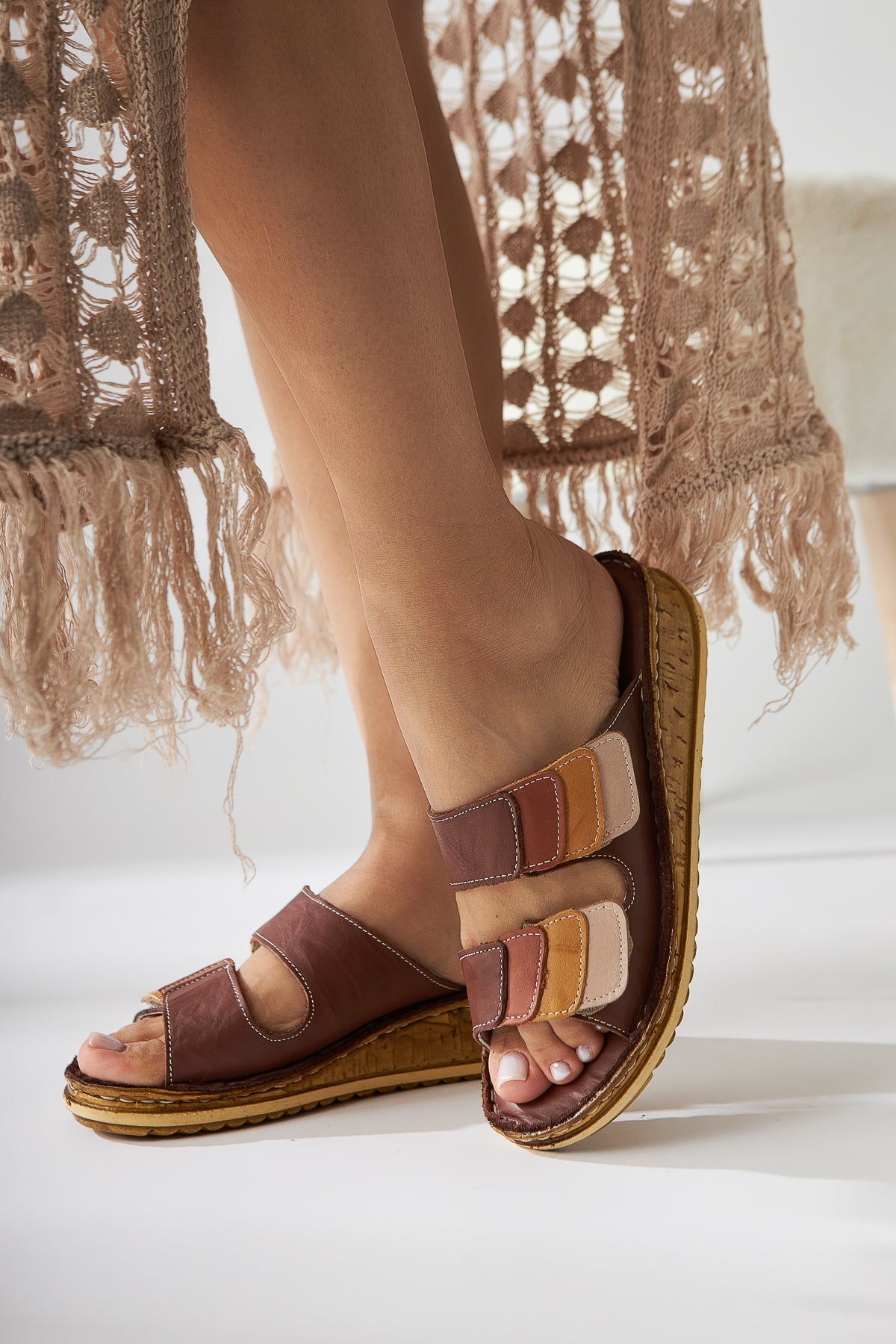 Kassid Genuine Leather Taba Comfort Slippers