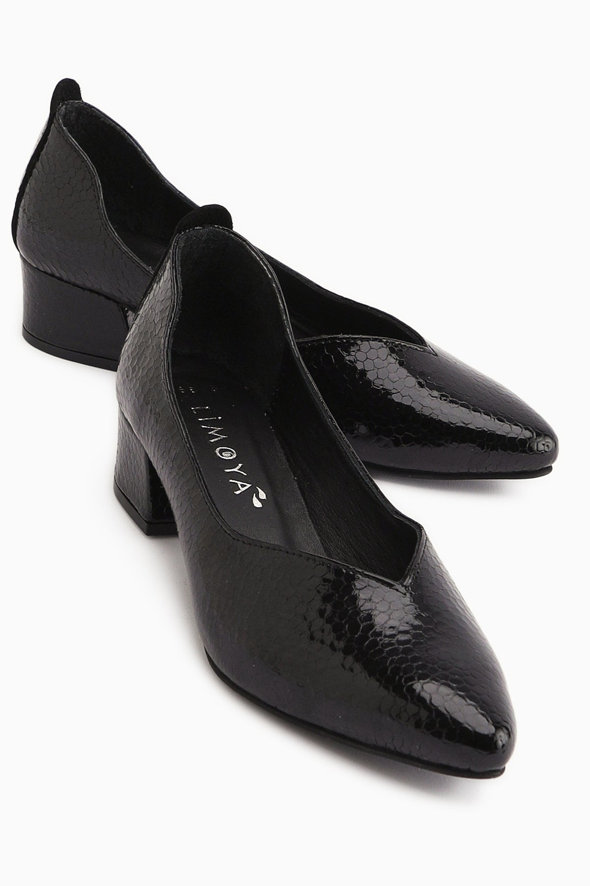 Samia Genuine Leather Black Snake Pattern Thick Heeled Women’s Shoes