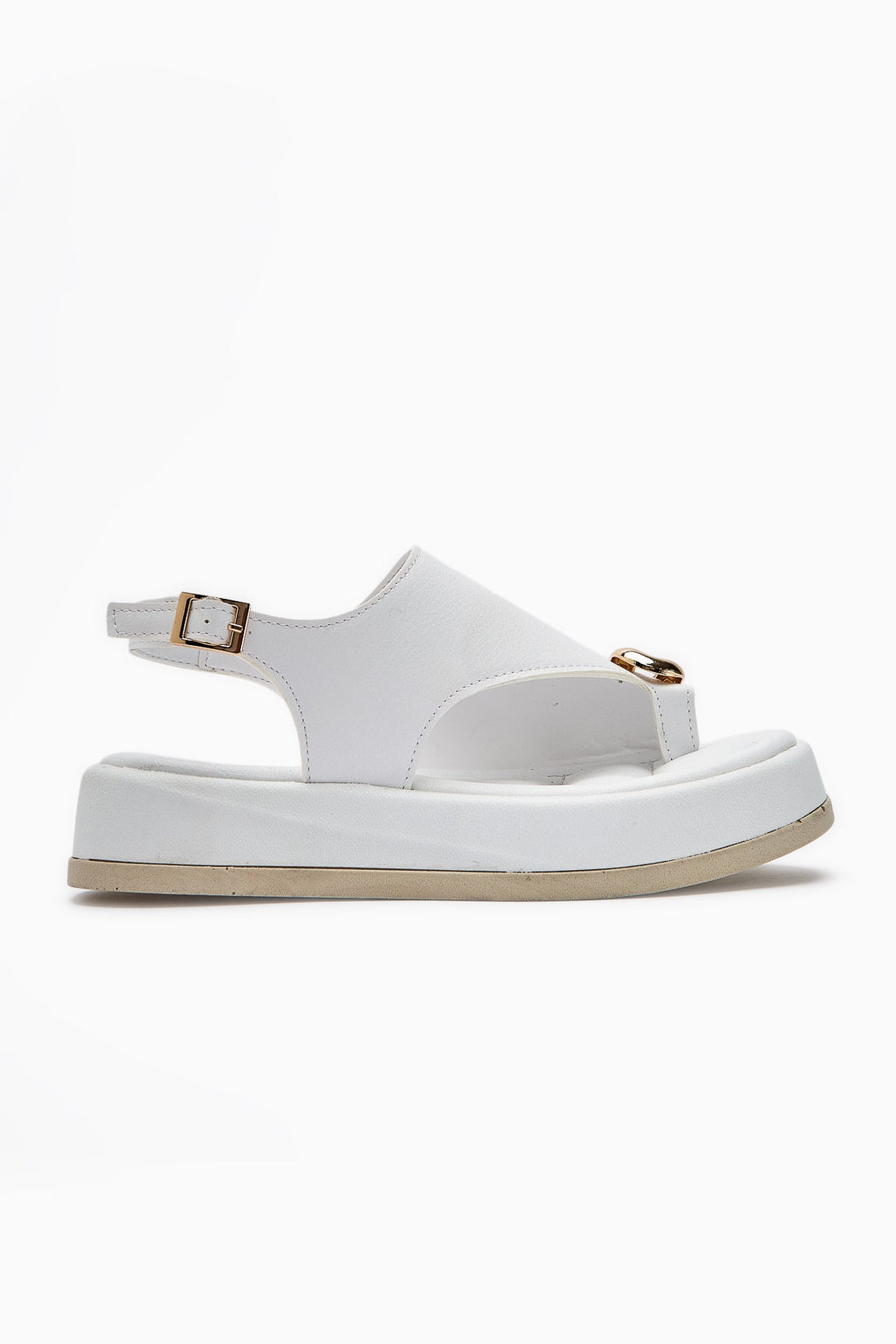 Troya White Toe-Post Buckled Women's Sandals
