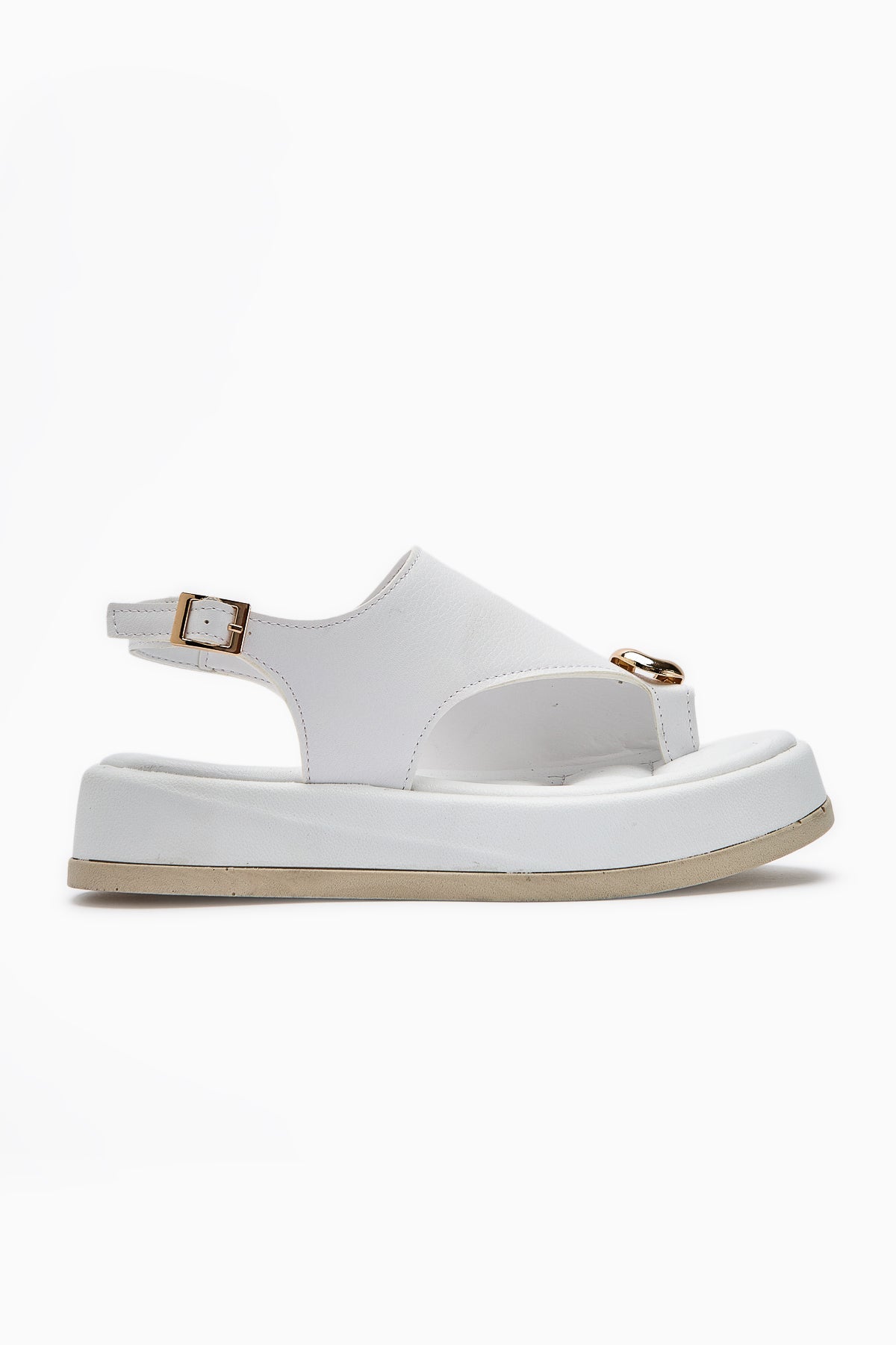 Troya White Toe-Post Buckled Women's Sandals