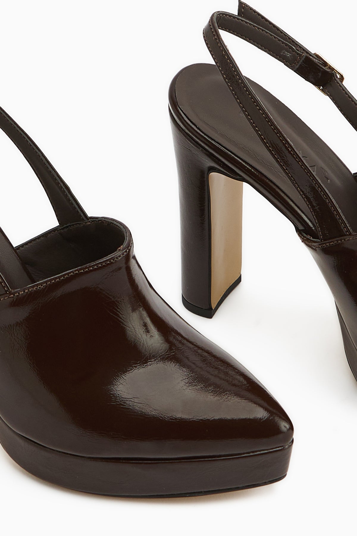Marlen Brown Pointed Toe Slingback Platform Heeled Women’s Shoes
