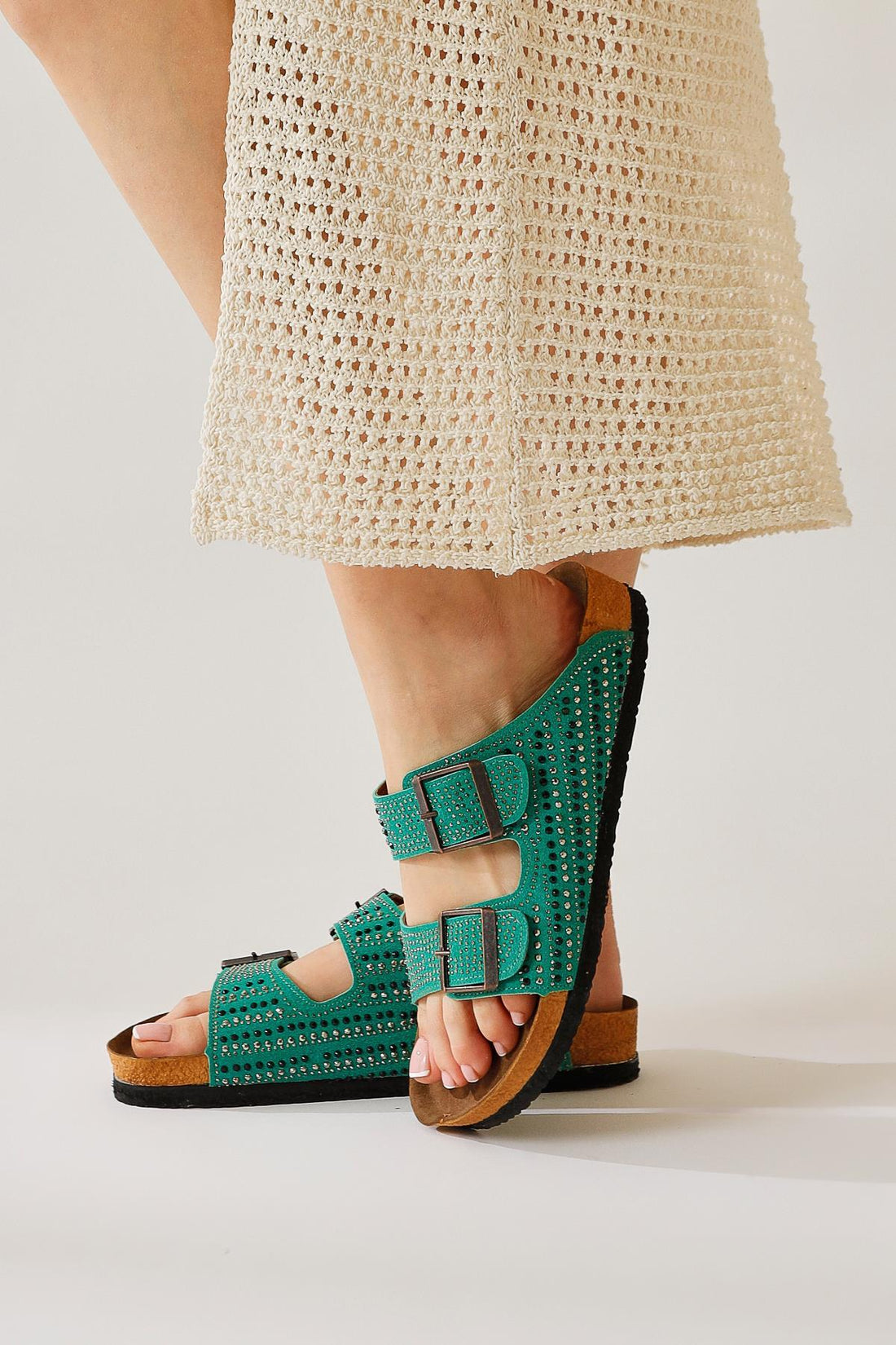 Aire Green Double-Strap Gemstone Detail Slides