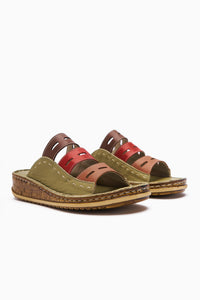 Genuine Leather Joelle Green Comfort Laser Cut Slippers