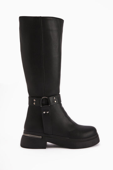 Lani Black Buckle and Stud Detailed Women’s Boots
