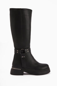 Lani Black Buckle and Stud Detailed Women’s Boots