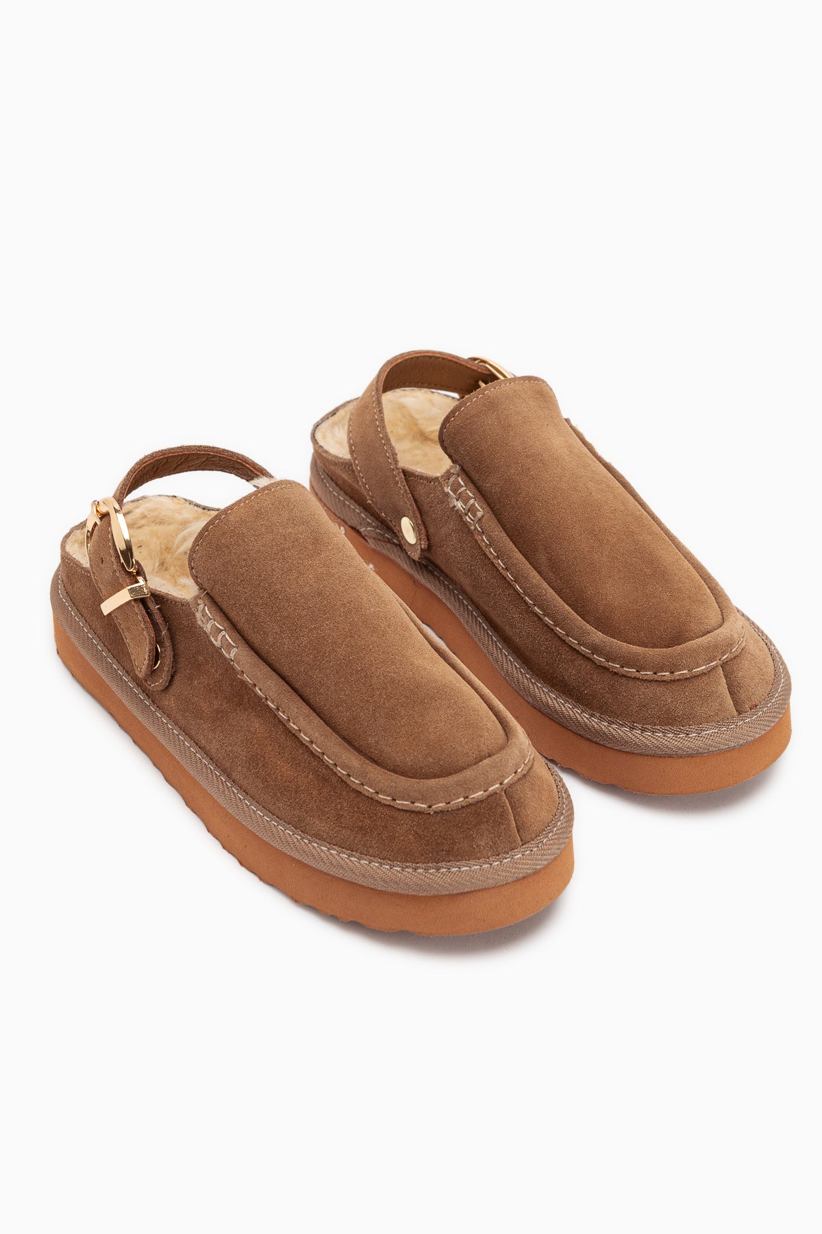 Beisa Genuine Leather Tan Suede Fur Women’s Slippers