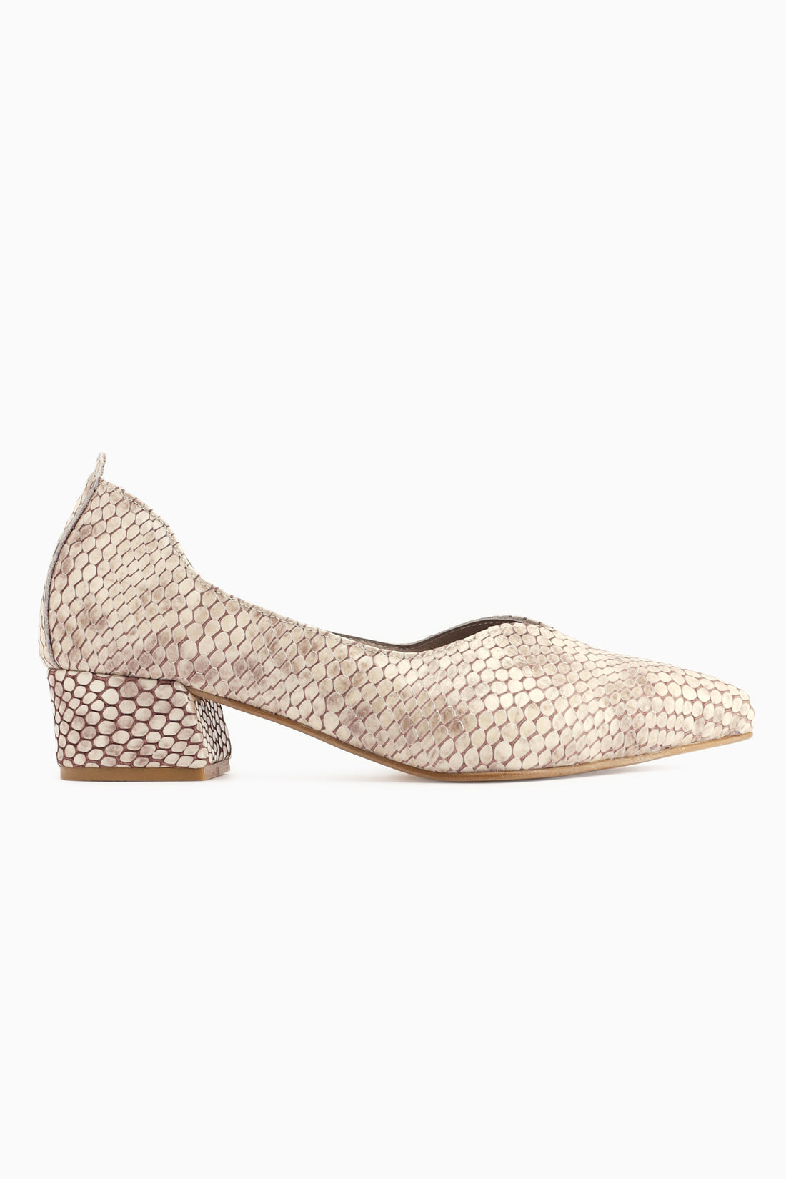 Samia Genuine Leather Beige Snake Pattern Thick Heeled Women’s Shoes