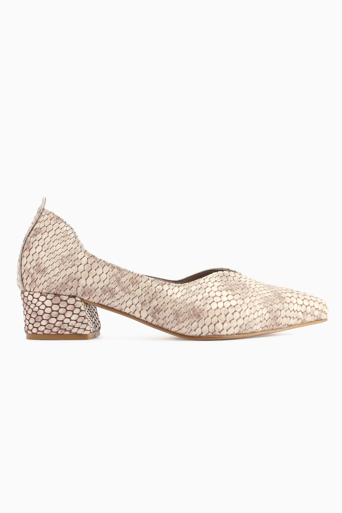 Samia Genuine Leather Beige Snake Pattern Thick Heeled Women’s Shoes