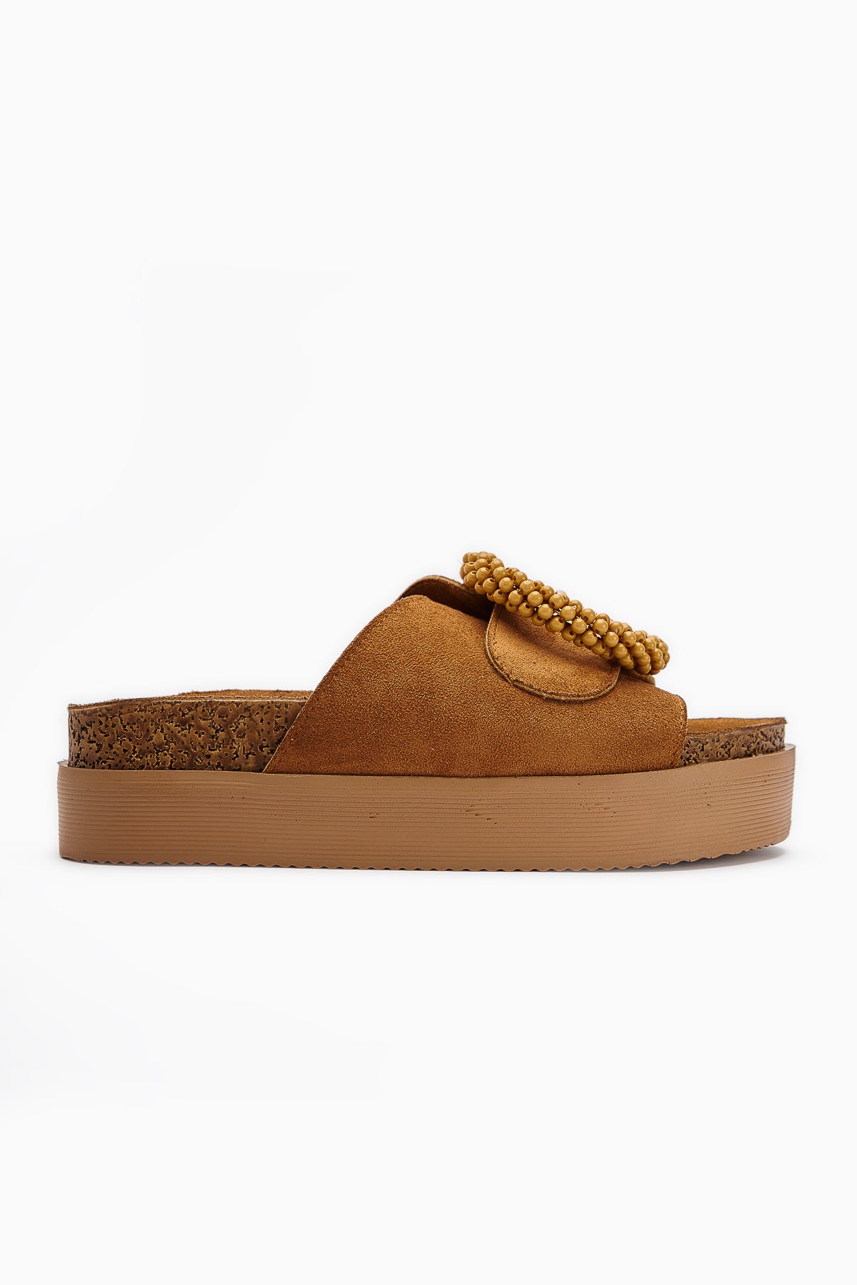 Kamila Tan Suede Beaded Women’s Comfort Slippers