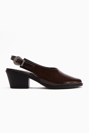 Emira Coffee Patent Leather Pointed Toe Closed Front Women's Sandal