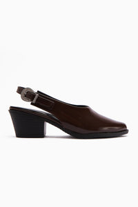 Emira Coffee Patent Leather Pointed Toe Closed Front Women's Sandal