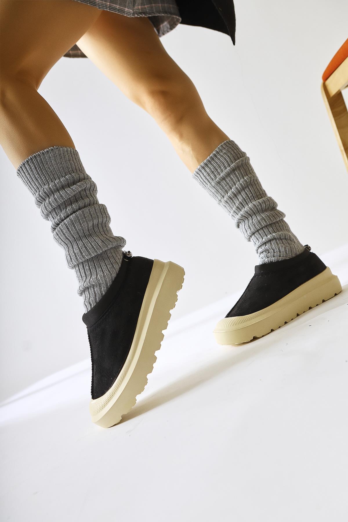 Katelyn – Black Suede-Covered Toe Fur-Lined Shoe (Women)